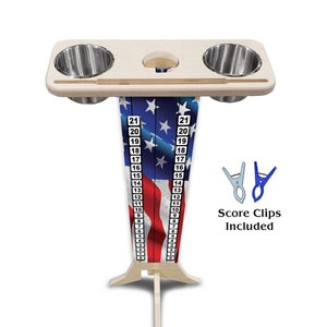 Score Stand - Wavy Flag - Phone/Tablet Holder - Stainless Steel Cup Holders & Scoring Clips Included!