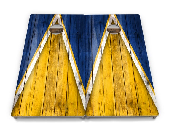Tournament Cornhole Bundle Options- Yellow & Blue Triangle - 2'x4' Regulation- 3/4″ BalticBirch +UV Direct Print +UV Clear Coat