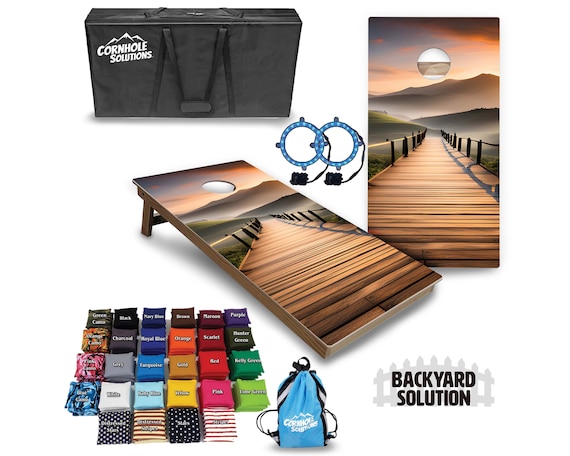 Backyard Cornhole Bundle Options - Wood Bridge - 2'x4' Regulation Set + UV Direct Print + UV Clear Coat
