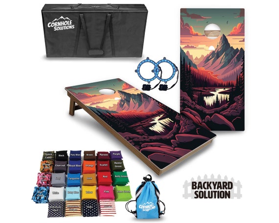 Backyard Cornhole Bundle Options - Mountain Sunset 4 - 2'x4' Regulation Set + UV Direct Print + UV Clear Coat