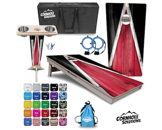 Tournament Cornhole Bundle Options- Scarlet & Grey Triangle - 2'x4' Regulation- 3/4″ BalticBirch +ScoreBrace +UV Direct Print +UV Clear Coat