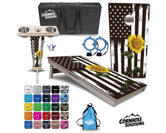 Tournament Cornhole Bundle Options - Brown Sunflower Flag - 2'x4' Regulation - 3/4″ Baltic Birch +ScoreBrace +Uv Direct Print +Uv Clear Coat