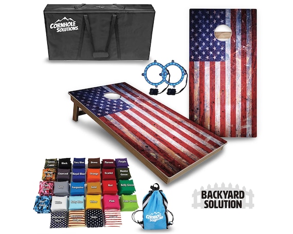 Backyard Cornhole Bundle Options - Weathered Flag - 2'x4' Regulation Set + UV Direct Print + UV Clear Coat