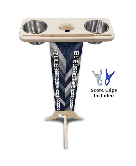 Score Stand - Blue Herringbone - Phone/Tablet Holder - Stainless Steel Cup Holders & Scoring Clips Included!