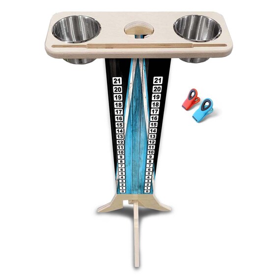 Score Stand - Sky Blue/Black Triangle - Phone/Tablet Holder - Stainless Steel Cup Holders & Scoring Clips Included!