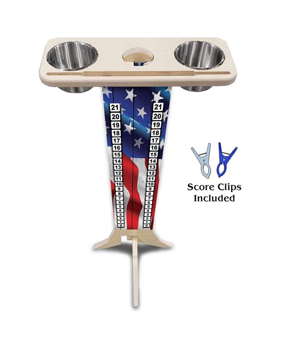 Score Stand - Wavy Flag - Phone/Tablet Holder - Stainless Steel Cup Holders & Scoring Clips Included!