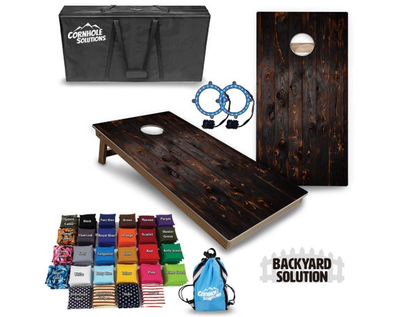 Backyard Cornhole Bundle Options - Dark Burnt Wood - 2'x4' Regulation Set + UV Direct Print + UV Clear Coat