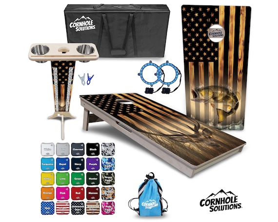 Tournament Cornhole Bundle Options - Hidden Deer/Fish - 2'x4' Regulation Set - 3/4″ Baltic Birch +ScoreBrace +UV Direct Print +UV Clear Coat