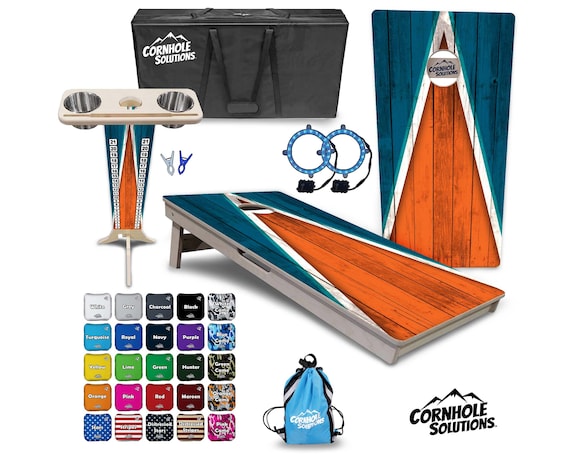 Tournament Cornhole Bundle Options- Org & Turq Triangle - 2'x4' Regulation Set- 3/4″ BalticBirch +ScoreBrace +UV Direct Print +UV Clear Coat