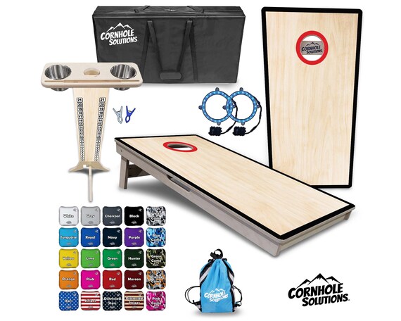 Tournament Cornhole Bundle Options - Red Hole - 2'x4' Regulation Set- 3/4″ Baltic Birch + ScoreBrace + UV Direct Print + UV Clear Coat