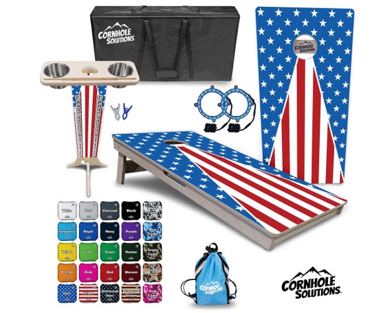 Tournament Cornhole Bundle Options- Star & Stripes Tri No Logo-2'x4' Regulation- 3/4″BalticBirch +ScoreBrace +UV Direct Print +UV Clear Coat