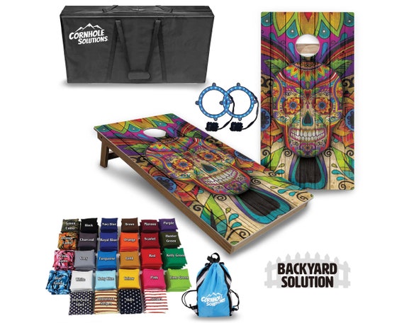 Backyard Cornhole Bundle Options - Sugar Skull - 2'x4' Regulation Set + UV Direct Print + UV Clear Coat