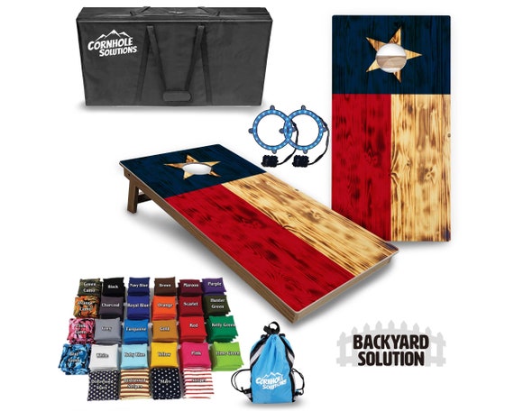 Backyard Cornhole Bundle Options - Burnt TX Flag - 2'x4' Regulation Set + UV Direct Print + UV Clear Coat
