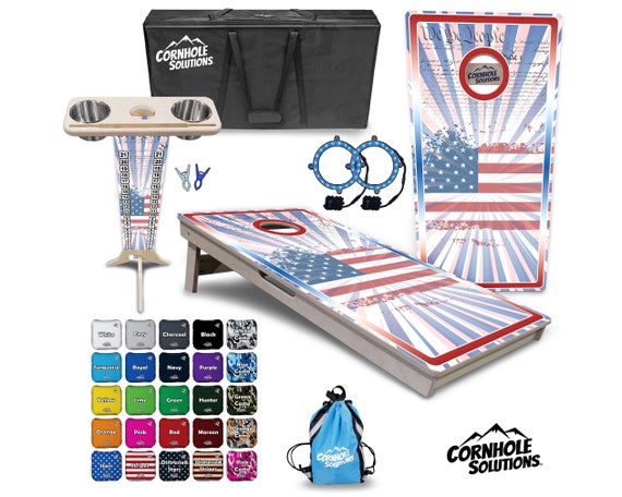 Tournament Cornhole Bundle Options - Star Burst Flag - 2'x4' Regulation Set - 3/4″ Baltic Birch +ScoreBrace +UV Direct Print +UV Clear Coat