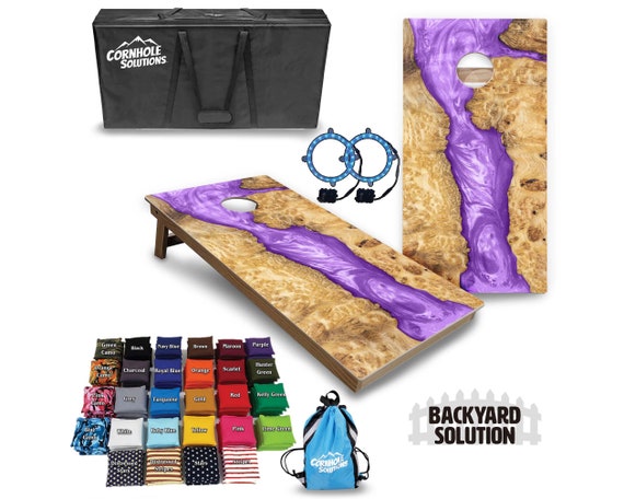 Backyard Cornhole Bundle Options - Purple Epoxy - 2'x4' Regulation Set + UV Direct Print + UV Clear Coat