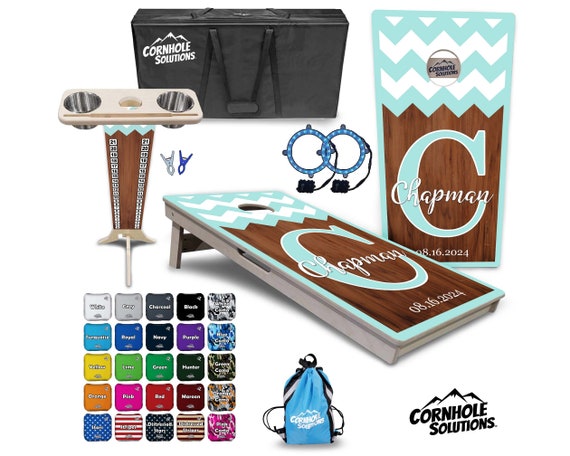 Tournament Cornhole Bundle Options- Mint Chevron Design- 2'x4' Regulation Set- 3/4″ Baltic Birch +ScoreBrace +UV Direct Print +UV Clear Coat