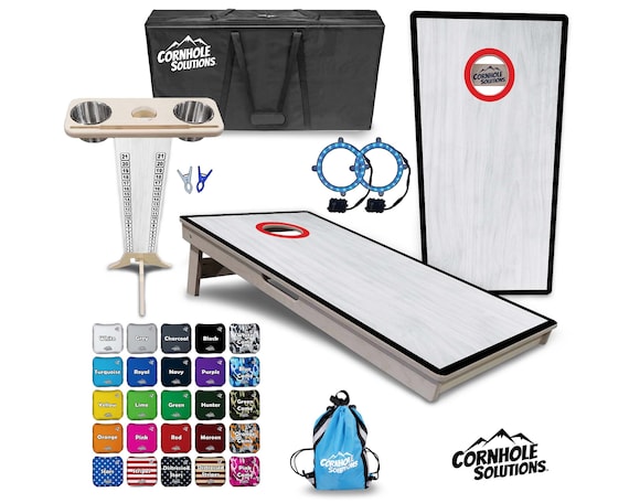 Tournament Cornhole Bundle Options- Red Hole w/Grey - 2'x4' Regulation Set- 3/4″ Baltic Birch + ScoreBrace + UV Direct Print + UV Clear Coat