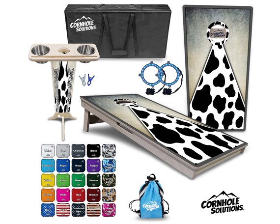 Tournament Cornhole Bundle Options - Cow Print - 2'x4' Regulation - 3/4″ Baltic Birch +Score Brace +UV Direct Print +UV Clear Coat