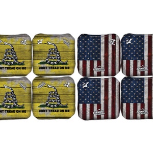 Pro Style Rec Bags - USA Flag & Dont Tread on Me bags - Stick and Slick - Regulation 6x6 Cornhole Bags (includes 8 bags)