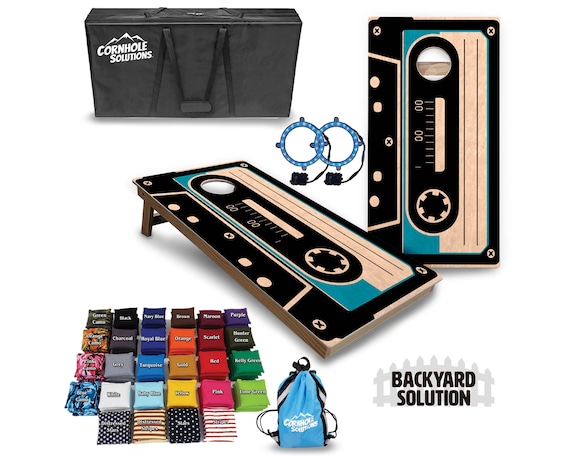 Backyard Cornhole Bundle Options - Cassette Tape - 2'x4' Regulation Set + UV Direct Print + UV Clear Coat