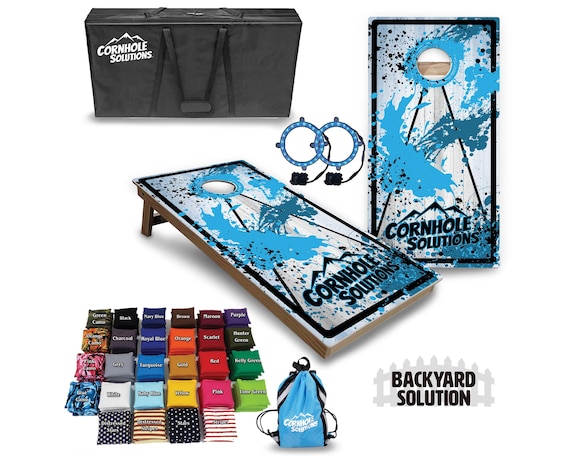 Backyard Cornhole Bundle Options - Blue Splatter CS Logo - 2'x4' Regulation Set + UV Direct Print + UV Clear Coat