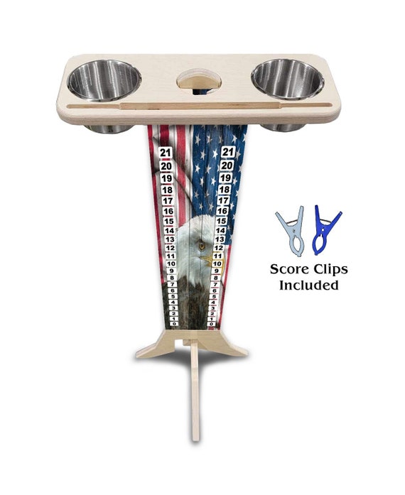 Score Stand - Faded Eagle Flag - Phone/Tablet Holder - Stainless Steel Cup Holders & Scoring Clips Included!