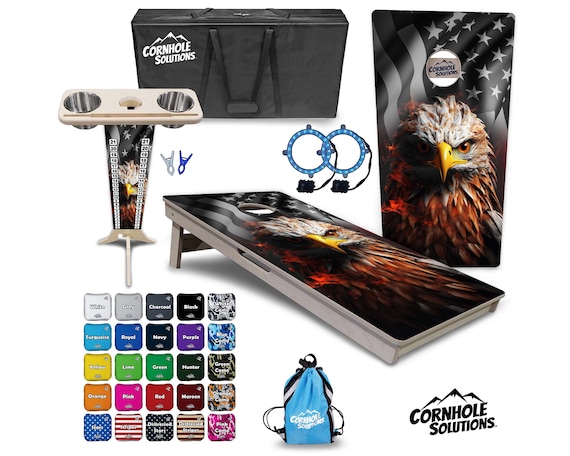 Tournament Cornhole Bundle Options - Fire Eagle Flag - 2'x4' Regulation - 3/4″ Baltic Birch +Score Brace +UV Direct Print +UV Clear Coat