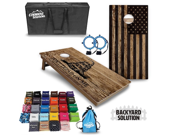 Backyard Cornhole Bundle Options - Wood & DTOM Flag - 2'x4' Regulation Set + UV Direct Print + UV Clear Coat