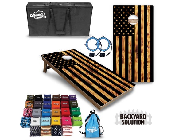 Backyard Cornhole Bundle Options - Burnt Flag - 2'x4' Regulation Set + UV Direct Print + UV Clear Coat