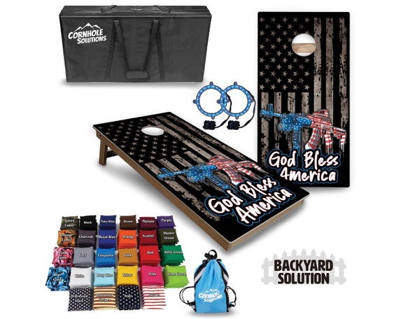 Backyard Cornhole Bundle Options - God Bless America Flag - 2'x4' Regulation Set + UV Direct Print + UV Clear Coat