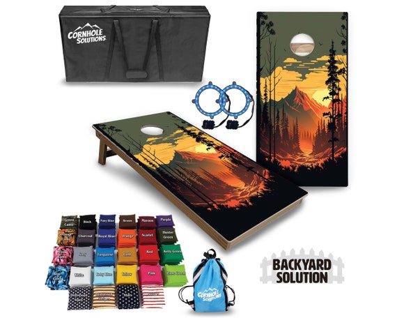 Backyard Cornhole Bundle Options - Mountain Sunset 2 - 2'x4' Regulation Set + UV Direct Print + UV Clear Coat