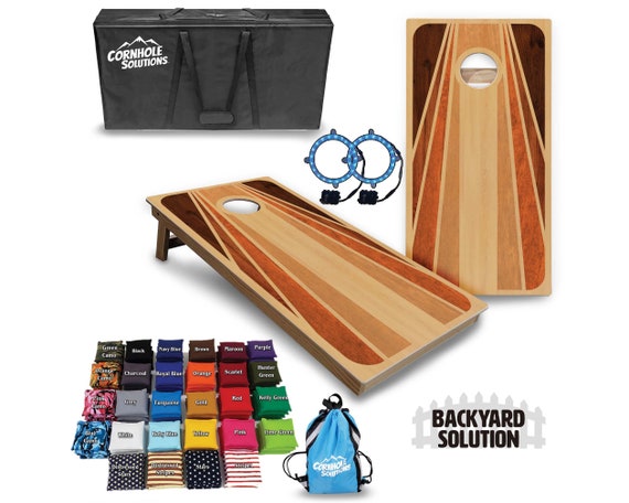 Backyard Cornhole Bundle Options - Retro Wood Design - 2'x4' Regulation Set + UV Direct Print + UV Clear Coat