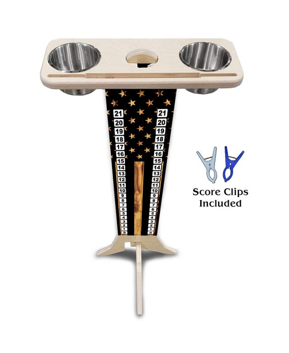 Score Stand - Burnt Flag - Phone/Tablet Holder - Stainless Steel Cup Holders & Scoring Clips Included!