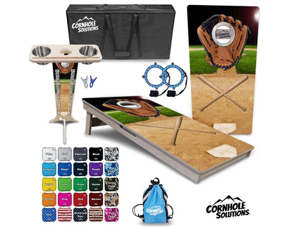 Tournament Cornhole Bundle Options- Baseball Diamond- 2'x4' Regulation Set- 3/4″ Baltic Birch + ScoreBrace + UV Direct Print + UV Clear Coat