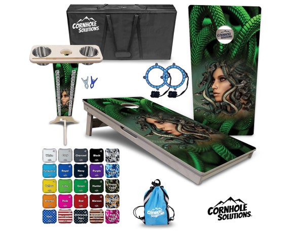 Tournament Cornhole Bundle Options - Medusa - 2'x4' Regulation - 3/4″ Baltic Birch +Score Brace +UV Direct Print +UV Clear Coat