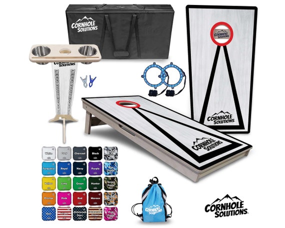 Tournament Cornhole Bundle-RedHole Black Tri CS Logo w/Grey- 2'x4'Regulation Set-3/4″BalticBirch +ScoreBrace +UV Direct Print +UV Clear Coat