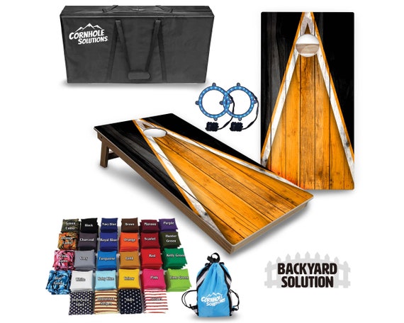 Backyard Cornhole Bundle Options - Orange & Black Triangle - 2'x4' Regulation Set + UV Direct Print + UV Clear Coat