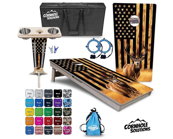 Tournament Cornhole Bundle Options - Colorful Deer - 2'x4' Regulation Set - 3/4″ Baltic Birch +ScoreBrace +UV Direct Print +UV Clear Coat