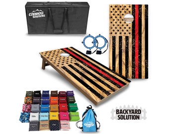 Backyard Cornhole Bundle Options - Light Wood Red Line Flag - 2'x4' Regulation Set + UV Direct Print + UV Clear Coat