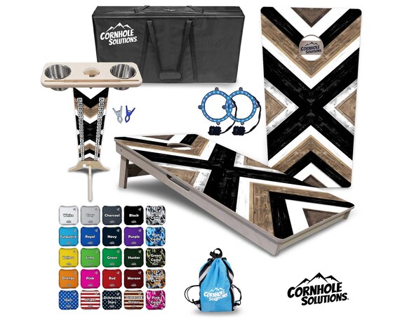 Tournament Cornhole Bundle Options - X Stripe Design - 2'x4' Regulation Set - 3/4″ Baltic Birch +ScoreBrace +UV Direct Print +UV Clear Coat