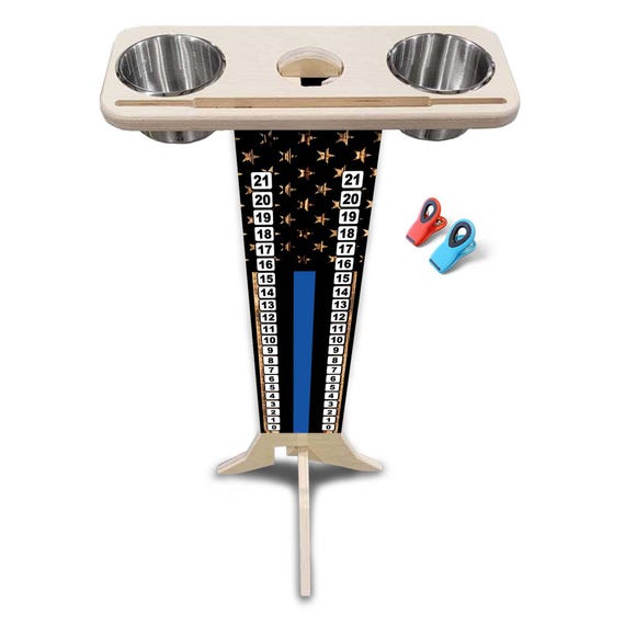 Score Stand - Blue Line Flag - Phone/Tablet Holder - Stainless Steel Cup Holders & Scoring Clips Included!