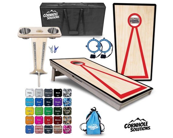 Tournament Cornhole Bundle Options- Red Hole/Triangle- 2'x4' Regulation Set- 3/4″ BalticBirch + ScoreBrace + UV Direct Print + UV Clear Coat