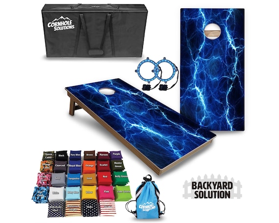 Backyard Cornhole Bundle Options - Blue Lightning - 2'x4' Regulation Set + UV Direct Print + UV Clear Coat