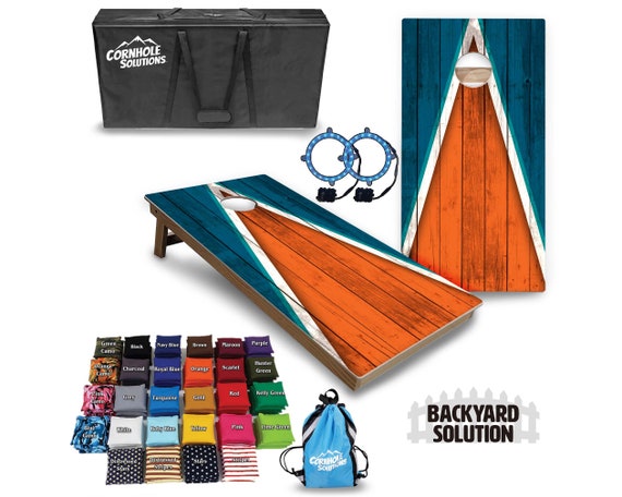 Backyard Cornhole Bundle Options - Orange & Turquoise Triangle - 2'x4' Regulation Set + UV Direct Print + UV Clear Coat