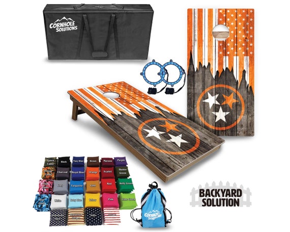 Backyard Cornhole Bundle Options - Orange TN Flag - 2'x4' Regulation Set + UV Direct Print + UV Clear Coat