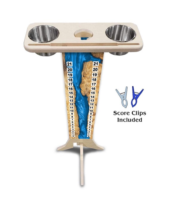 Score Stand - Blue Epoxy - Phone/Tablet Holder - Stainless Steel Cup Holders & Scoring Clips Included!