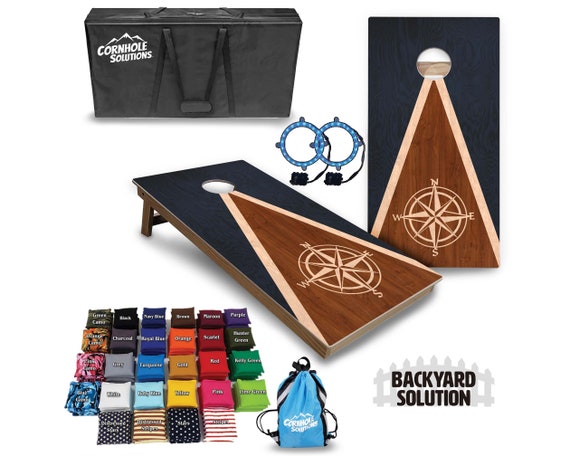 Backyard Cornhole Bundle Options - Blue Stain Compass - 2'x4' Regulation Set + UV Direct Print + UV Clear Coat