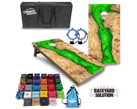 Backyard Cornhole Bundle Options - Green Epoxy - 2'x4' Regulation Set + UV Direct Print + UV Clear Coat