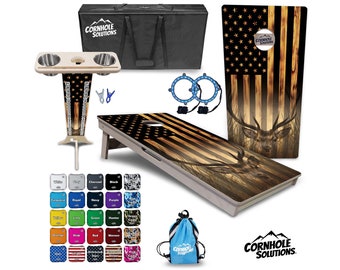 Tournament Cornhole Bundle Options - Hidden Deer Flag - 2'x4' Regulation Set - 3/4″ Baltic Birch +ScoreBrace +UV Direct Print +UV Clear Coat