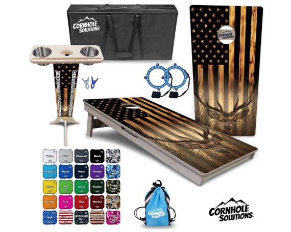 Tournament Cornhole Bundle Options - Hidden Deer Flag - 2'x4' Regulation Set - 3/4″ Baltic Birch +ScoreBrace +UV Direct Print +UV Clear Coat